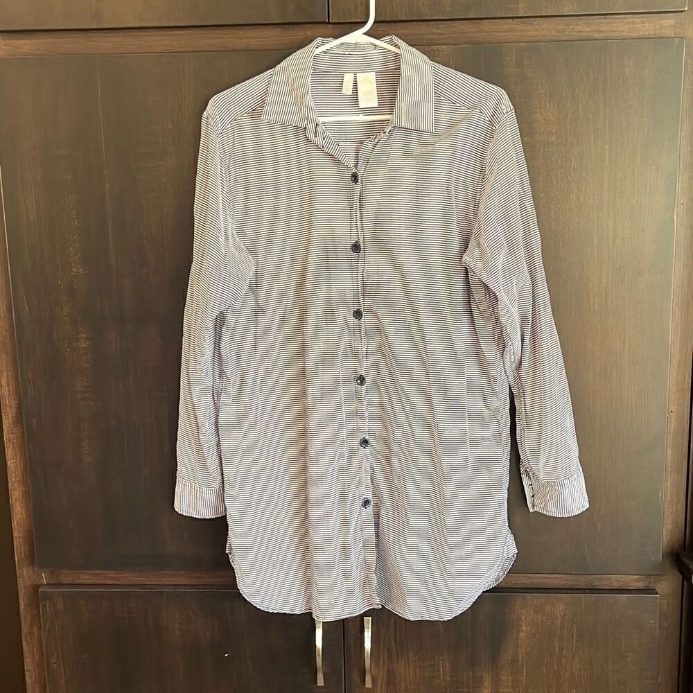 Anne Cole Signature Navy Blue &‎ White Striped Light Weight Cotton Tunic Medium